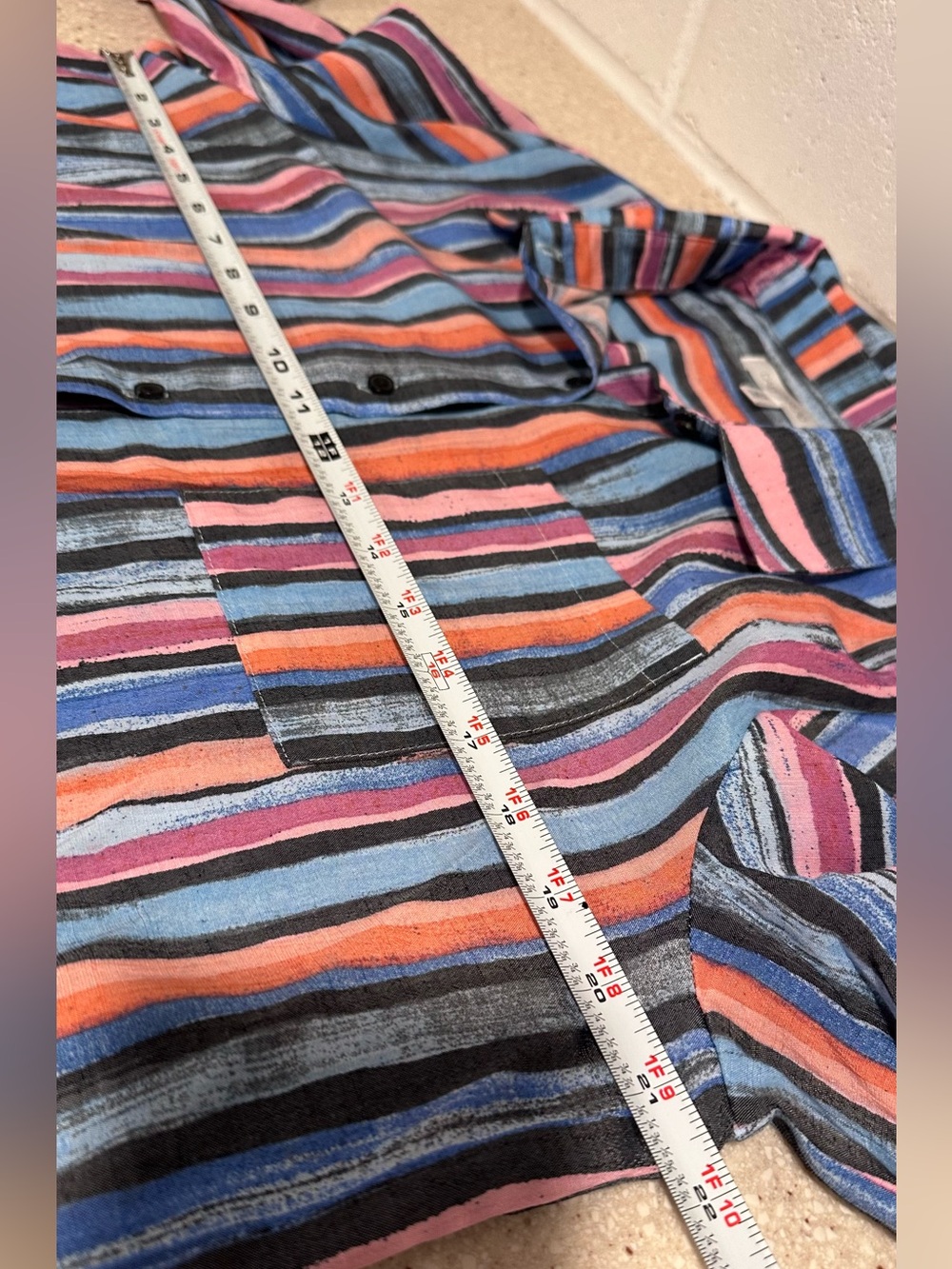 Daily Thread Multicolor Striped Button Down Top Ruched Tie Sleeves Rayon Blend L - Picture 14 of 14